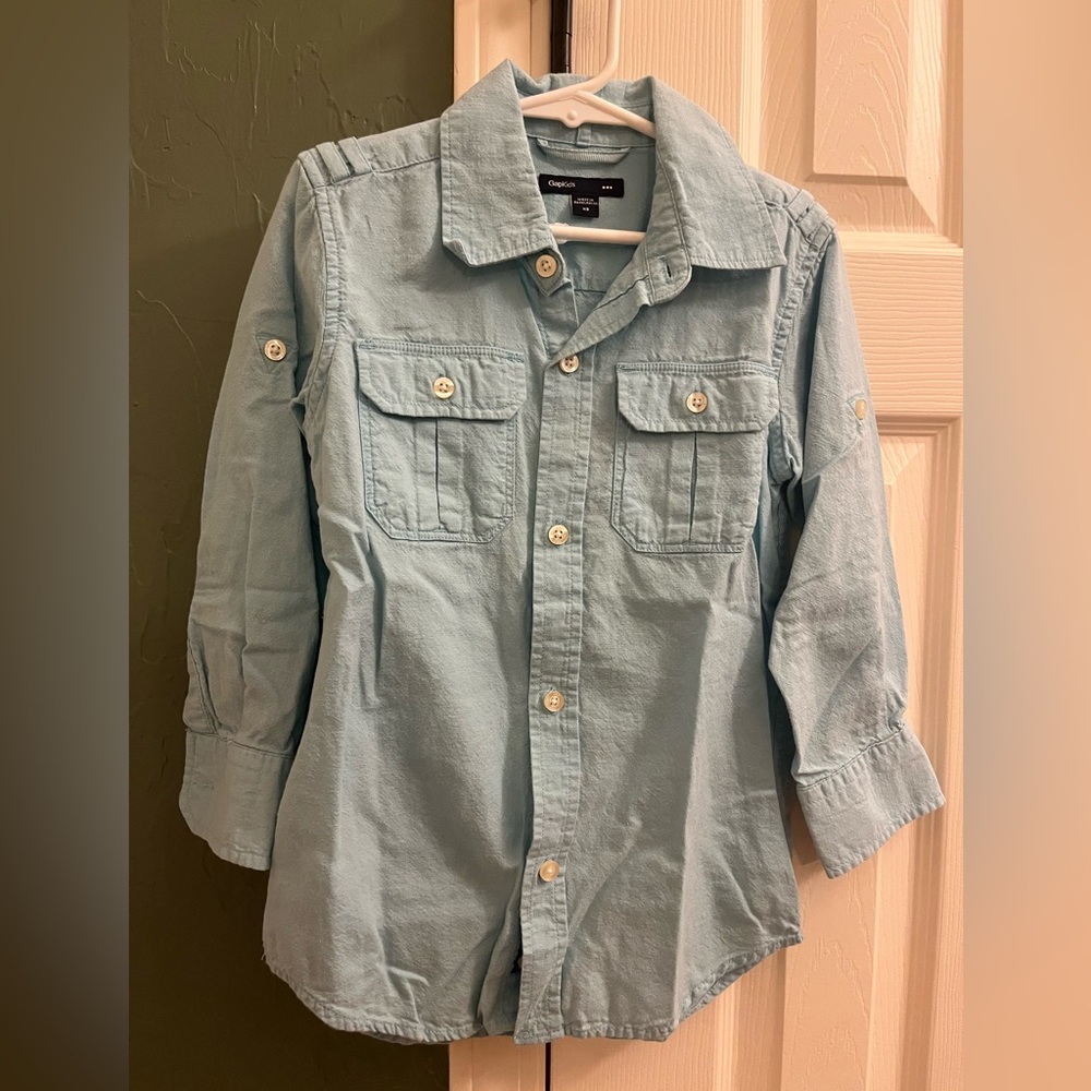 GAP Kids Aqua Blue Linen Blend LS Shirt